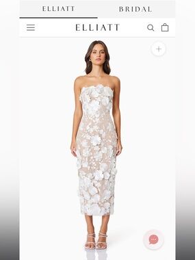 Elliatt Strapless White Floral Appliqué Midi Dress on Nude